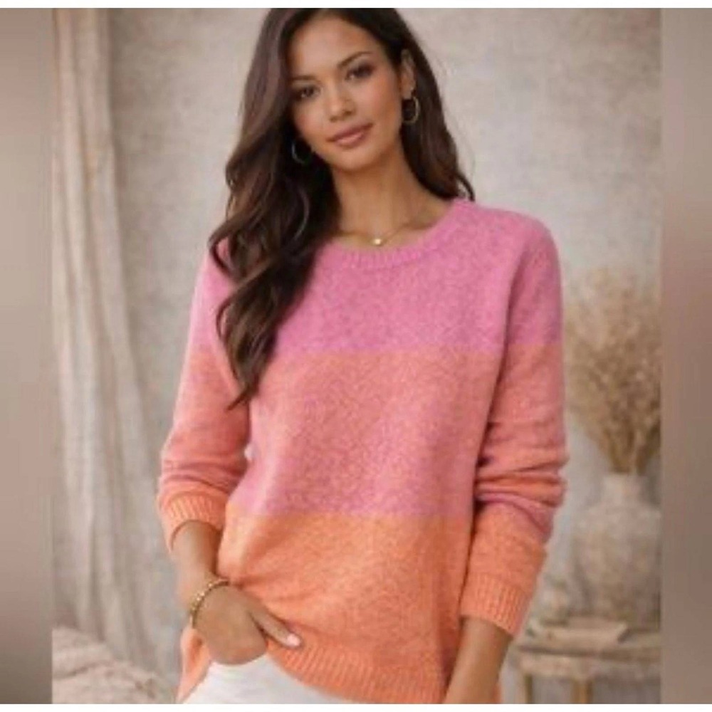 Cupcakes‎ and Cashmere Pink Orange Colorblock Crewneck Sweater Womens XL NWT